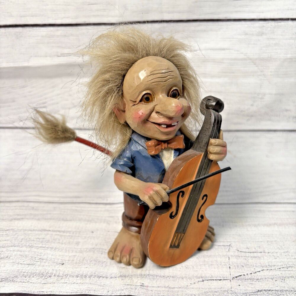 Norwegian Cello Playing Troll Vintage 7" Fuzzy Hair & Tail Bowtie Music